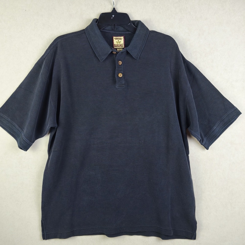 Tommy Bahama Polo Shirt Men L Black Silk Blend Short Sleeve Casual